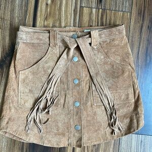 Blank NYC Brown Suede Mini Skirt with Fringe